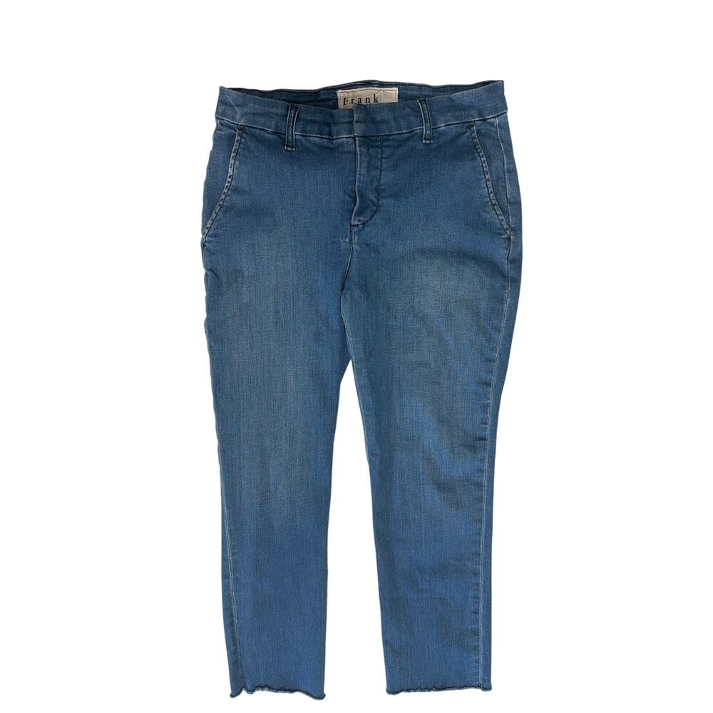 Frank and Eileen Sz 6 Wicklow Pants Jeans Denim Cropped Blue Stretch Raw Hem USA